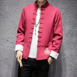 2018 Traditional Men Kung Fu Costume Jacket Chinese Frog Embroidered Jacket Men Retro Cotton Linen Long Sleeves Coats & Jackets China Red /