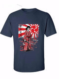 Free Shipping Summer Fashion 2017 New Spring Casual Cartoon Print Japan Samurai Musashi Tee Shirt For Men Navy Blue / S