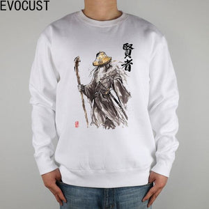 Gandalf Samurai Sumi Style With Calligraphy Men Sweatshirts Thick Combed Cotton