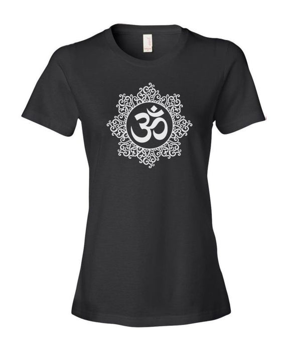 High Quality Casual Printing Tee Regular Yogaer Hindu Om Floral Decorative Crew Neck Short-Sleeve Shirt For Women