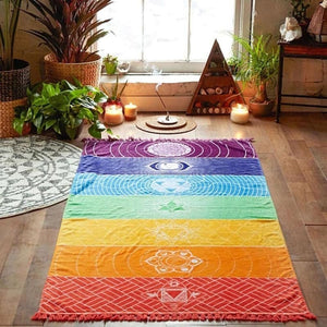 Hot Rainbow Beach Mat Mandala Blanket Wall Hanging Tapestry Stripe Towel Yoga Bud-Shidos 84