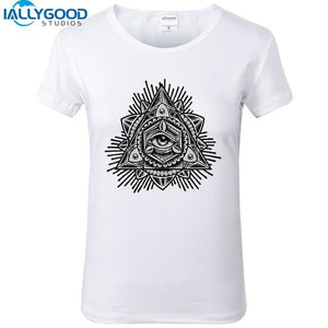 Mandala Palm T-Shirts Funny Women Buddha Sacred Trinity Eye Tops Print Shirts Slim White T Shirt S966