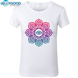 Mandala Palm T-Shirts Funny Women Buddha Sacred Trinity Eye Tops Print Shirts Slim White T Shirt S966 S967 / S