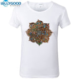 Mandala Palm T-Shirts Funny Women Buddha Sacred Trinity Eye Tops Print Shirts Slim White T Shirt S966 Bud-Shidos 84