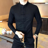 Men New Arrival Shirt Chinese Traditional Style Kung Fu Long Shirts Fashion Disk Buckle Casual White Bud-Shidos 84