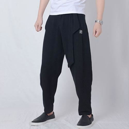 Men Trousers Japanese Samurai Style Boho Casual Low Drop Crotch Loose Fit Harem Baggy Hakama Capri Linen Pants Trousers Mb17070 Bud-Shidos