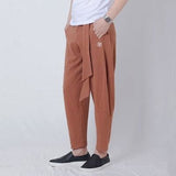 Men Trousers Japanese Samurai Style Boho Casual Low Drop Crotch Loose Fit Harem Baggy Hakama Capri Linen Pants Trousers Mb17070 Bud-Shidos