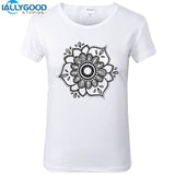 Newest Harajuku Peace Mandala Mehndi Women Buddha Shirts Slim White T Shirt Bud-Shidos 84