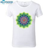 Newest Harajuku Peace Mandala Mehndi Women Buddha Shirts Slim White T Shirt Bud-Shidos 84