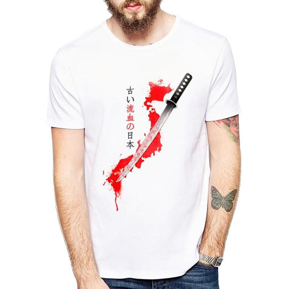 Novelty Japan Katana Design Samurai Stabbing Knife Printed T-Shirt Creative Anime Tee Bud-Shidos 84