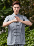 Shanghai Story Blend Li Martial Linen Arts Top Mens Shirt Chinese Traditional Clothing Kungfu Shirt Wushu 4 Color Gray / M