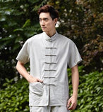 Shanghai Story Blend Li Martial Linen Arts Top Mens Shirt Chinese Traditional Clothing Kungfu Shirt Wushu 4 Color White / M