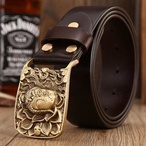 Solid Brass Buckle Buddha Genuine Leather Belts For Men Waist Strap Casual Shotgun Shell Be Accessories Bud-Shidos 84