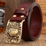 Solid Brass Buckle Buddha Genuine Leather Belts For Men Waist Strap Casual Shotgun Shell Be Red Brown / 110Cm Accessories