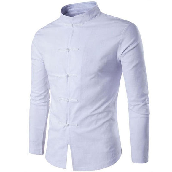 White Linen Shirt Men 2017 Kung Fu Chemise Chinese Style Tang Hombre Camisa Bud-Shidos 84