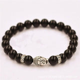 Women Bracelet Alloy Rammel Silver Buddha Elastic Beaded Tibet Charm Bracelets Beads Bracelet Black
