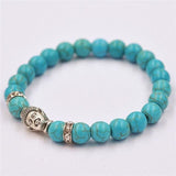 Women Bracelet Alloy Rammel Silver Buddha Elastic Beaded Tibet Charm Bracelets Beads Bracelet Blue