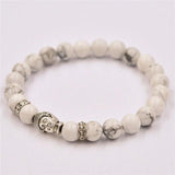 Women Bracelet Alloy Rammel Silver Buddha Elastic Beaded Tibet Charm Bracelets Beads Bracelet White