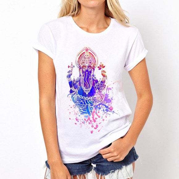Women Summer Short Sleeve T-Shirt Million Buddha Statue Print Female O-Neck Plus Size5Xl