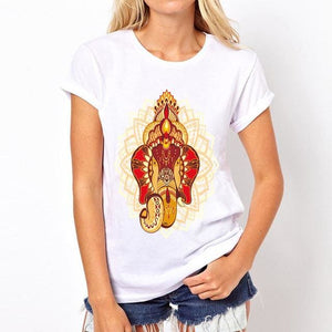 Women Summer Short Sleeve T-Shirt Million Buddha Statue Print Female O-Neck Plus Size5Xl